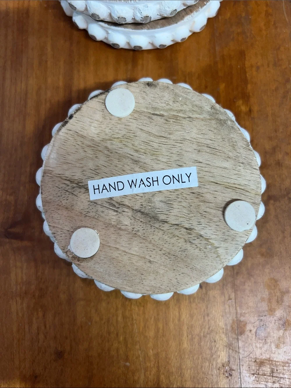 Mary Square Florida Wood and White Bead Coaster - Florida Design